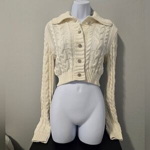 Ardene Cropped Cable Knit Cream Sweater XS-S